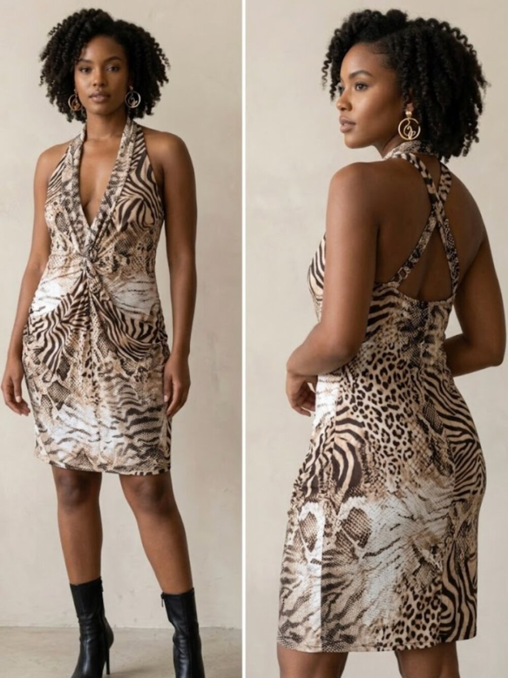 2/$100 Vintage Baby Phat Y2K Animal Print Halter Mini Dress SZ 2X